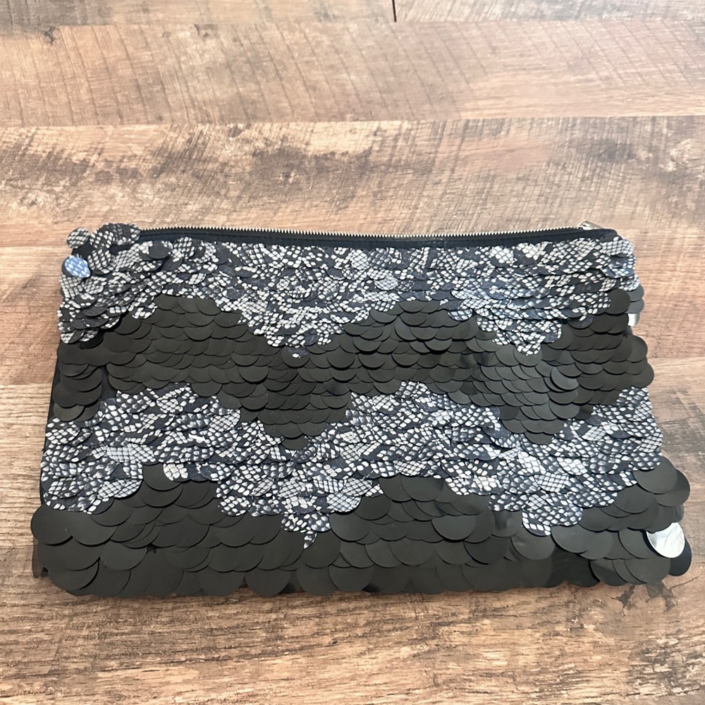 BCBG Elegant Black Sequin Clutch